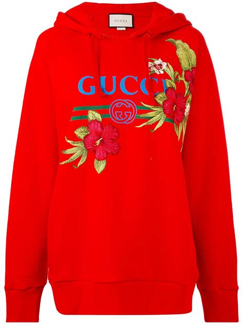 gucci red hoodie flowers|Gucci cropped sweatshirt hoodie.